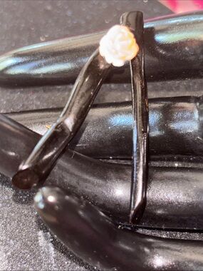 Hawaiian black Coral branch pink angel skin carved rose brooch
